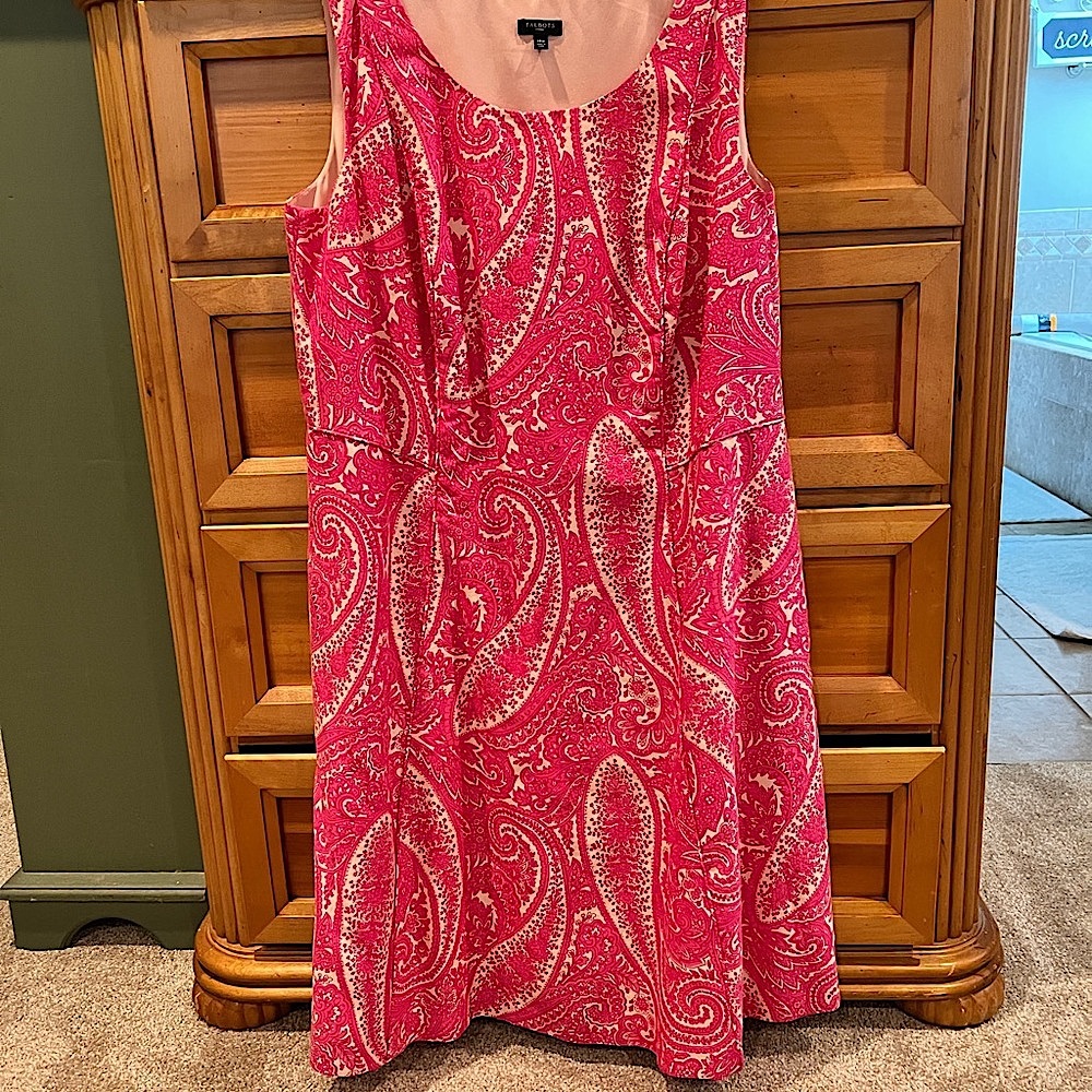 Talbots Pink Paisley Sleeveless Dress Sz 14w With Pockets
